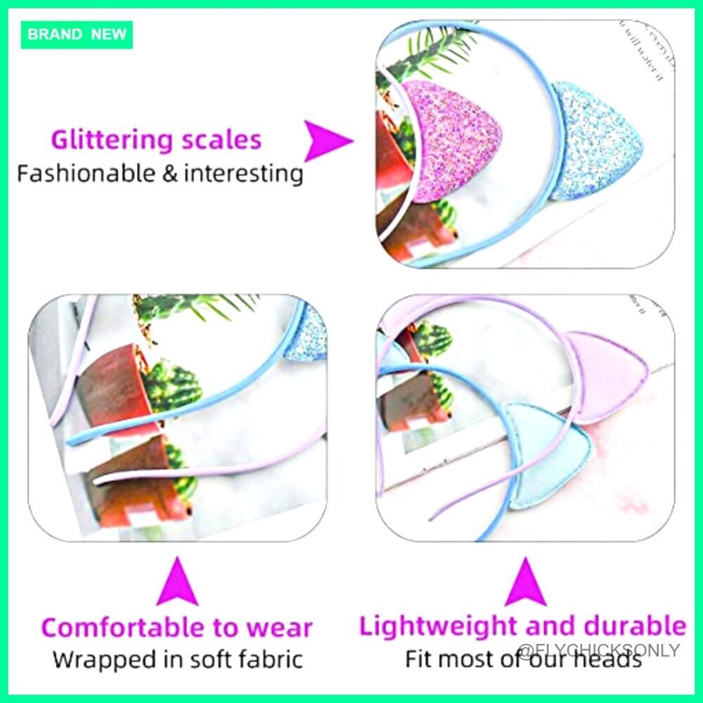 12 Pack Sequin Cat Ears Headbands, Glitter Hair Accessories for Daily Wear and - Picture 4 of 7